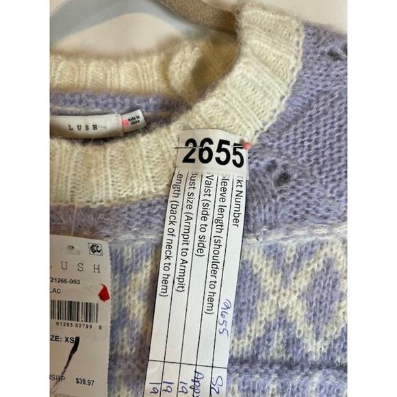 Lush Sweater Cropped XS Fair Isle Boxy Oversized Bell Sleeve Lilac - Picture 8 of 8